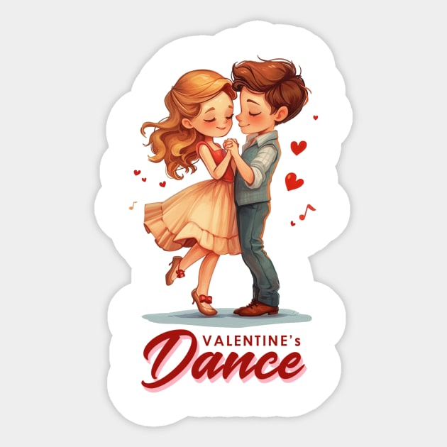 Romantic Red Valentine's Dance - Chibi Couple Cartoon Tee Sticker by YUED